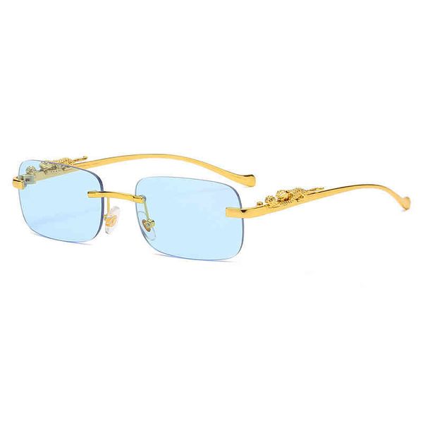 2022 factory wholesale retro small right-handed women sunglasses framelose summer blue glasses, White;black